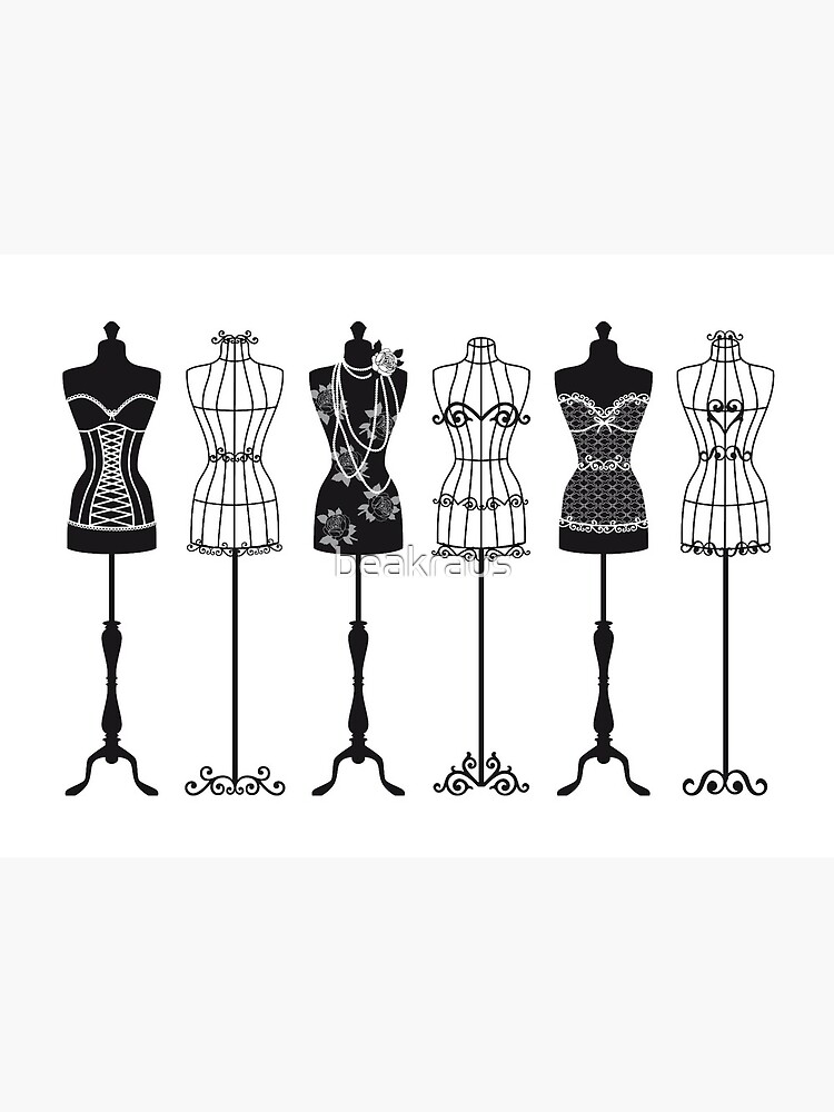 Retro Clothing Mannequin. White And Black Vector Silhouettes