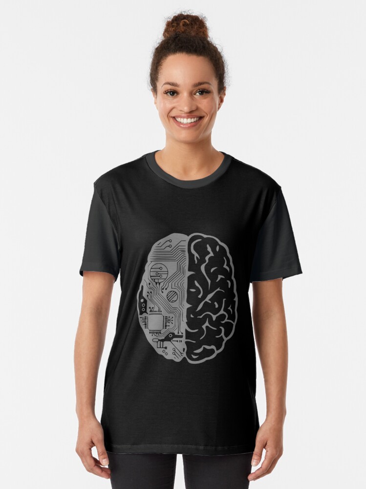 Alternate view of Coding Brain in Grey Graphic T-Shirt
