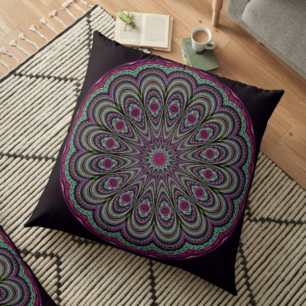 Glowing Peacock Feathers ~ Green Floor Pillow