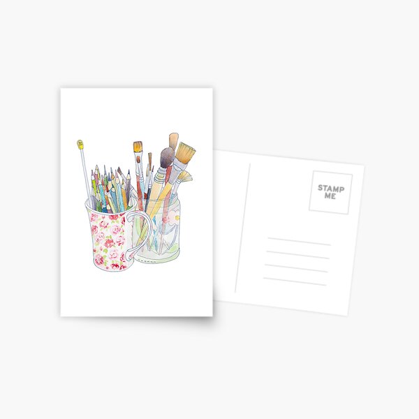Art Tools: pencils and brushes Postcard