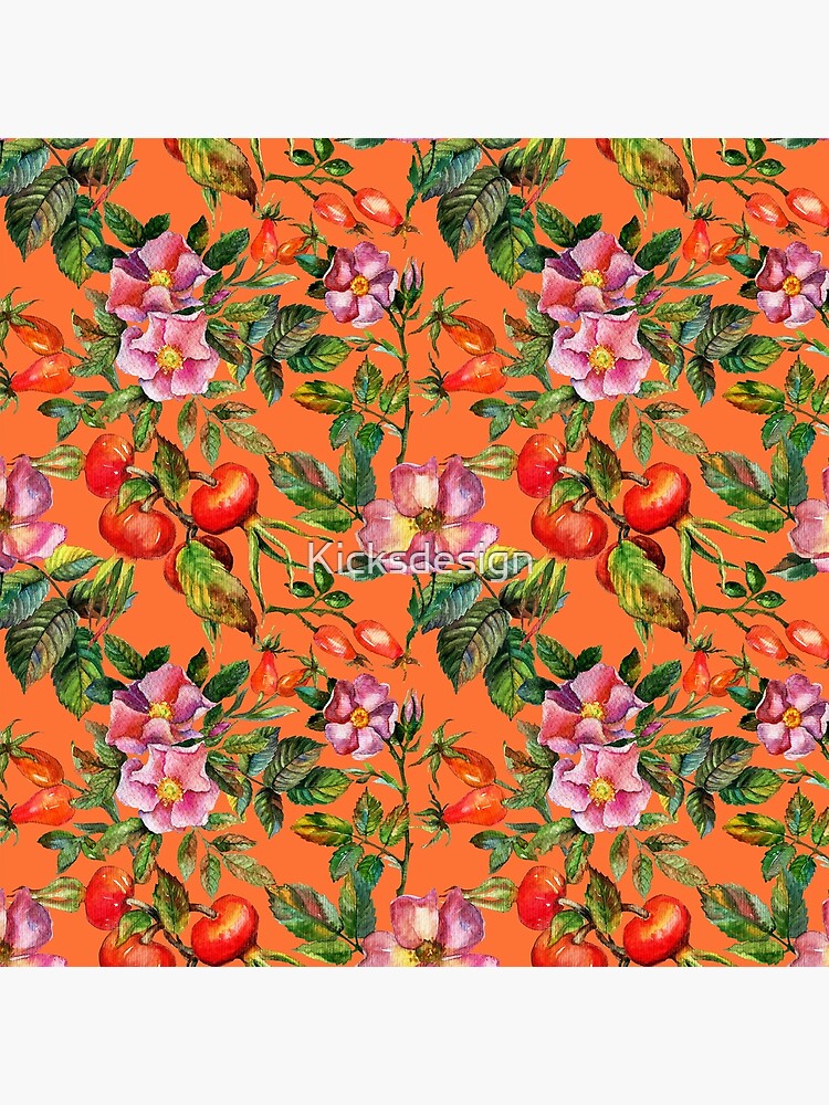 Disover Hand painted pink red orange watercolor roses floral pattern Premium Matte Vertical Poster
