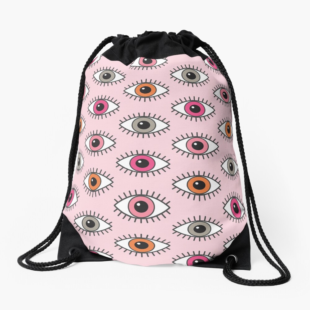 Eyes Wide Open - in Pastel Pinks Drawstring Bag