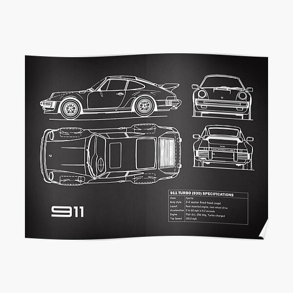 911 Turbo Blueprint Poster