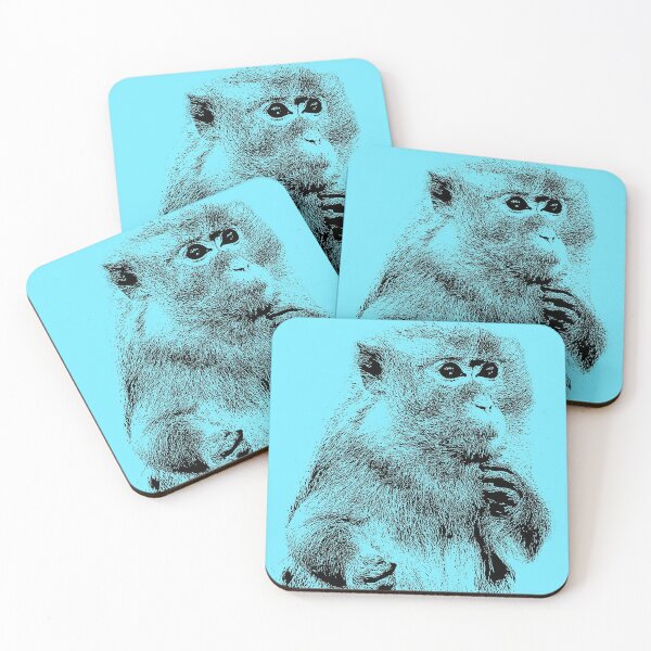 Item preview, Monkey business of eating on sky blue designed and sold by Marlene Wagenhofer.