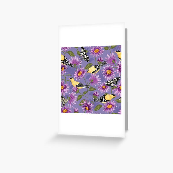 Goldfinches and Purple Asters large scale Greeting Card