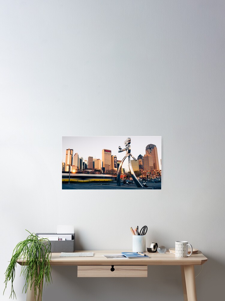 Walking Tall Traveling Man - Dallas Texas Skyline Poster