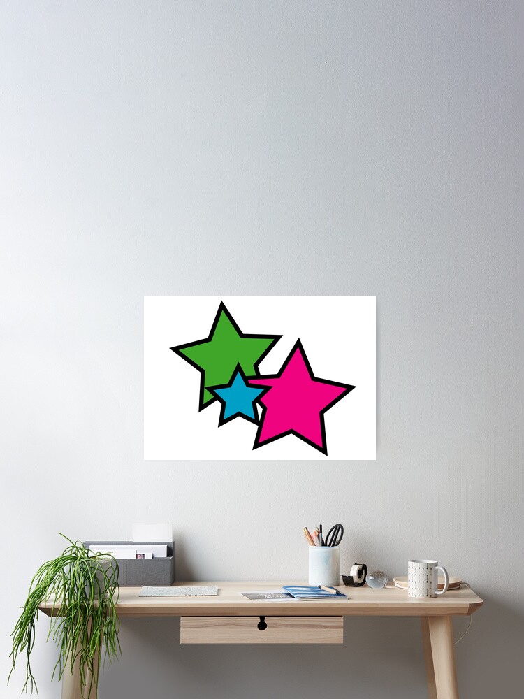 Thumbnail 1 of 3, Poster, Neon Stars Pink Black Blue Green Colorful designed and sold by ValeriesGallery.