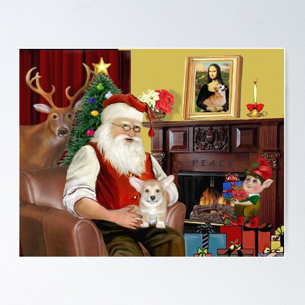 Item preview, Santa at Home with His Welsh Corgi Puppy (Pembroke) designed and sold by JeanBFitzgerald.