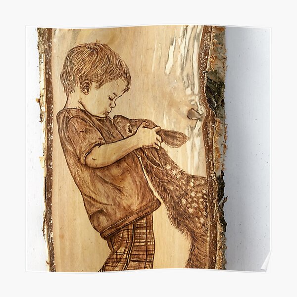 Little boy and fawn Poster