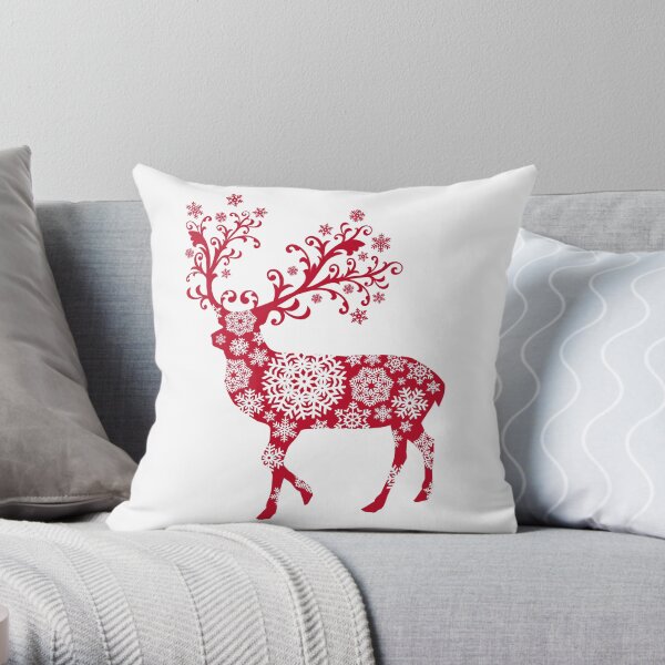Christmas deer with snowflakes pattern Throw Pillow