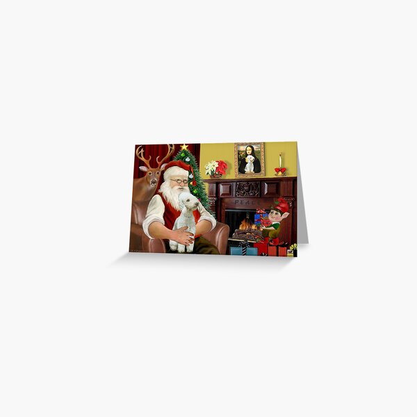 Santa at Home with His Bedlington Terrier Greeting Card