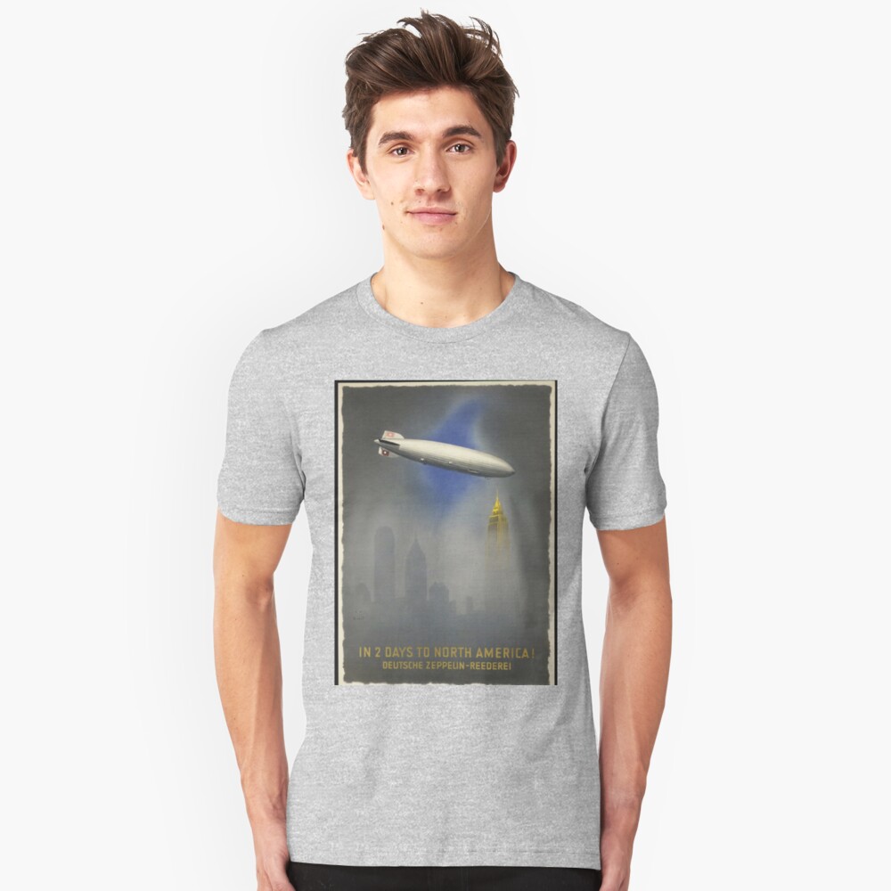 Zeppelin "Hindenburg" approaching Empire State Building Slim Fit T-Shirt