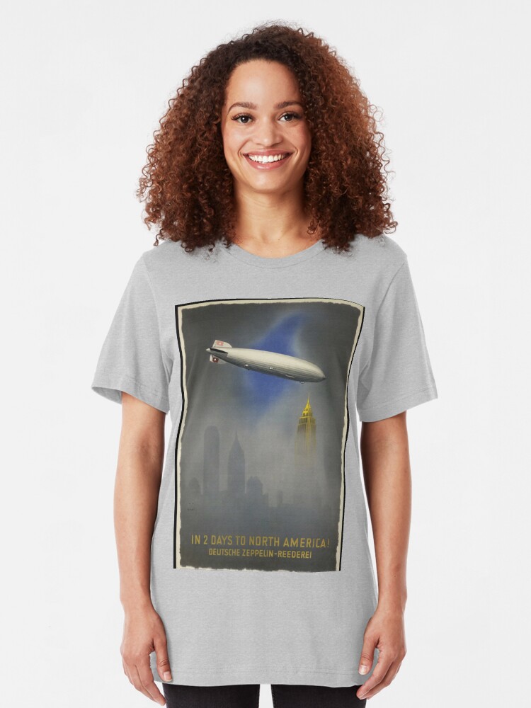 Alternate view of Zeppelin "Hindenburg" approaching Empire State Building Slim Fit T-Shirt