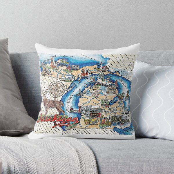 Map of Michigan Throw Pillow