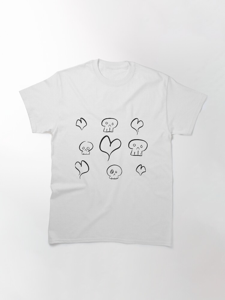 Thumbnail 3 of 7, Classic T-Shirt, Hearts + Skulls (black on white) designed and sold by Sojobo.