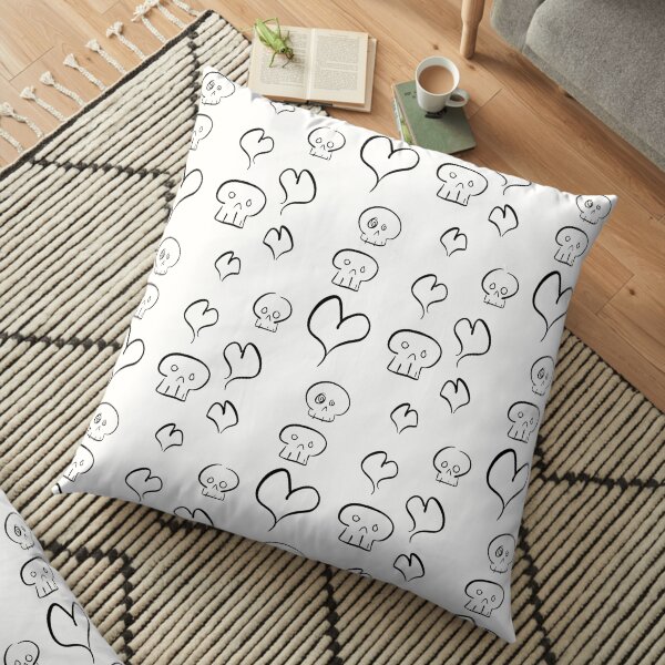 Hearts + Skulls (black on white) Floor Pillow