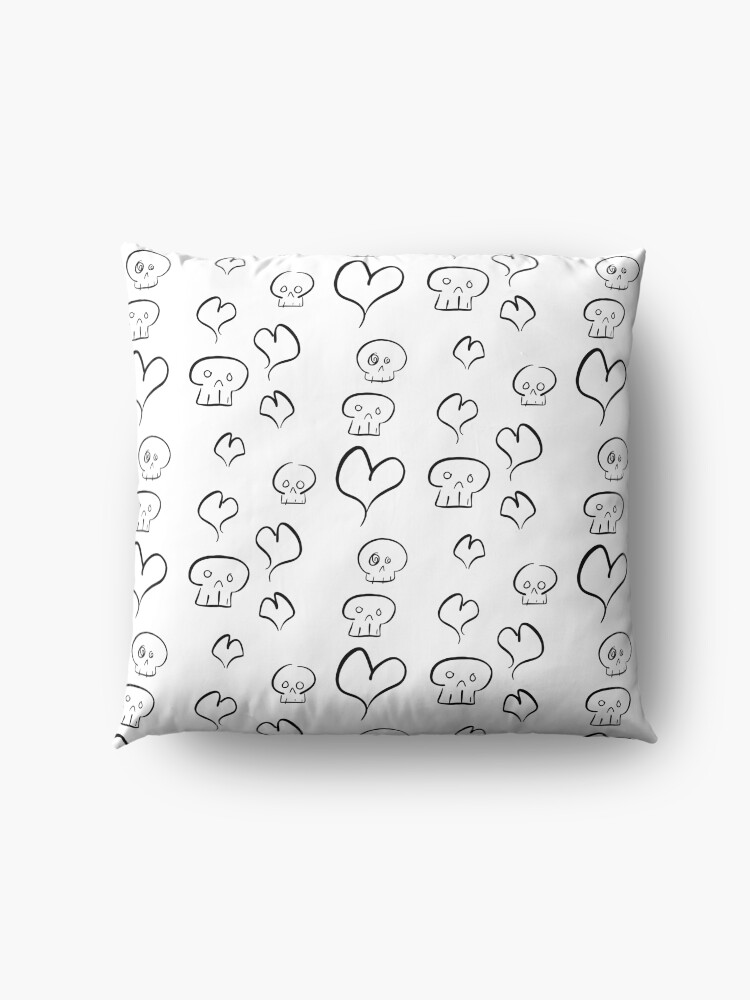 Alternate view of Hearts + Skulls (black on white) Floor Pillow