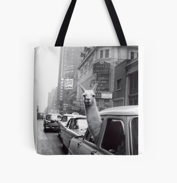 HUGS IDEA Cartoon Animals Alpaca Print Tote Bags Funny Design Canvas Linen Shoulder Bag for Women 