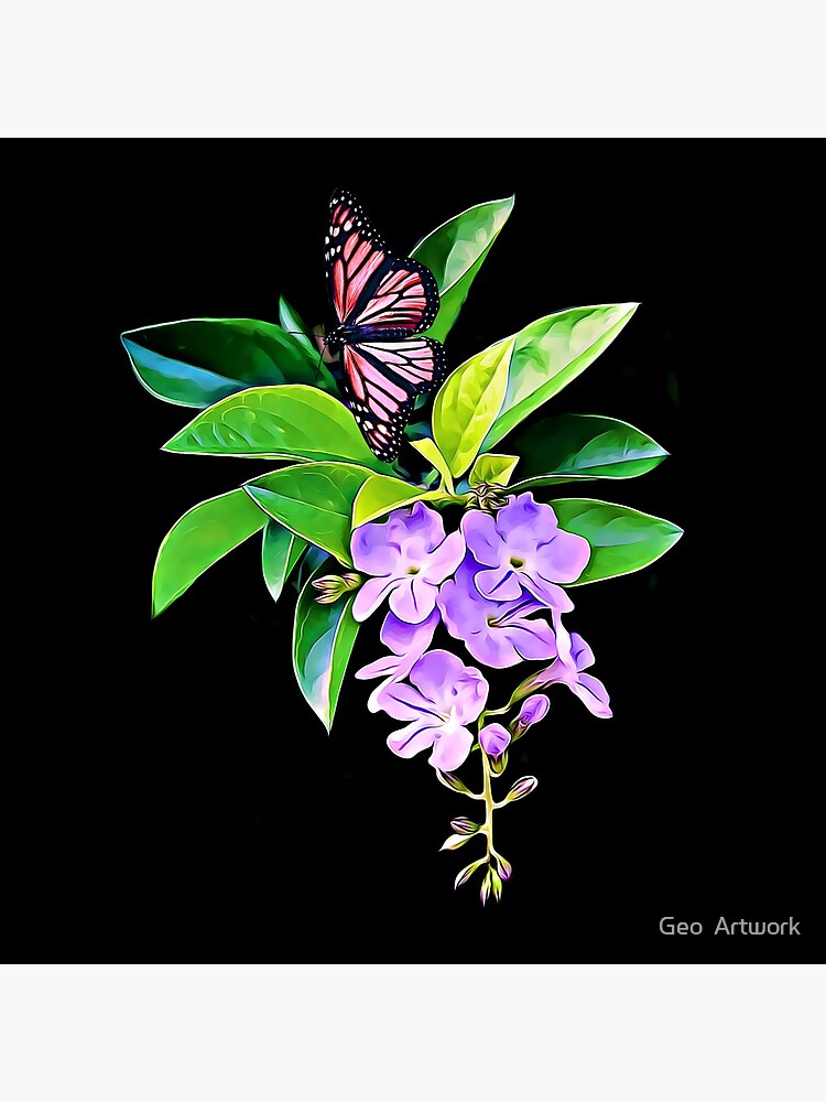 Thumbnail 3 of 3, Throw Pillow, Purple, Flowers, Green Leaves, Colorful, Butterfly, Pattern Design designed and sold by BDMcT.