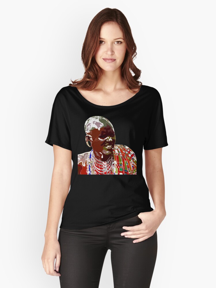 Thumbnail 1 of 3, Relaxed Fit T-Shirt, "Maasai Man" | Life In The Masai Mara designed and sold by LiseHoltArt.