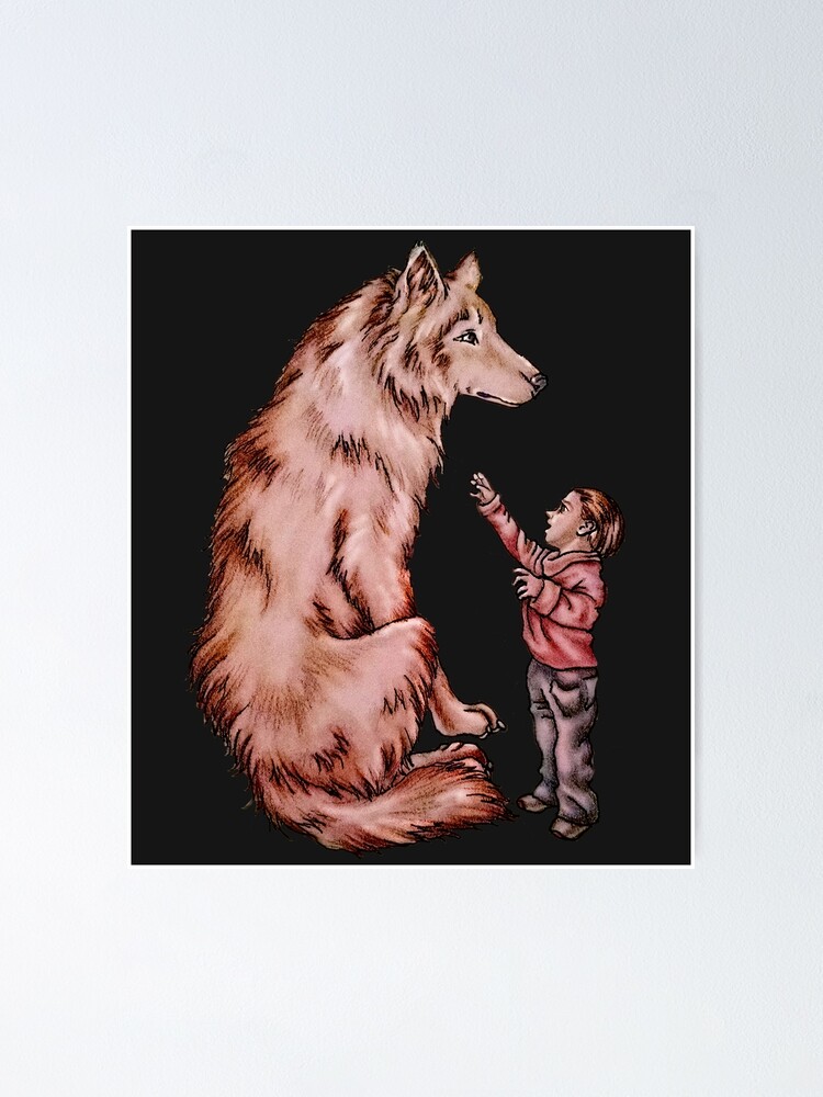 Cartoon Child With Wolf Drawing Poster By Artistrybylm Redbubble