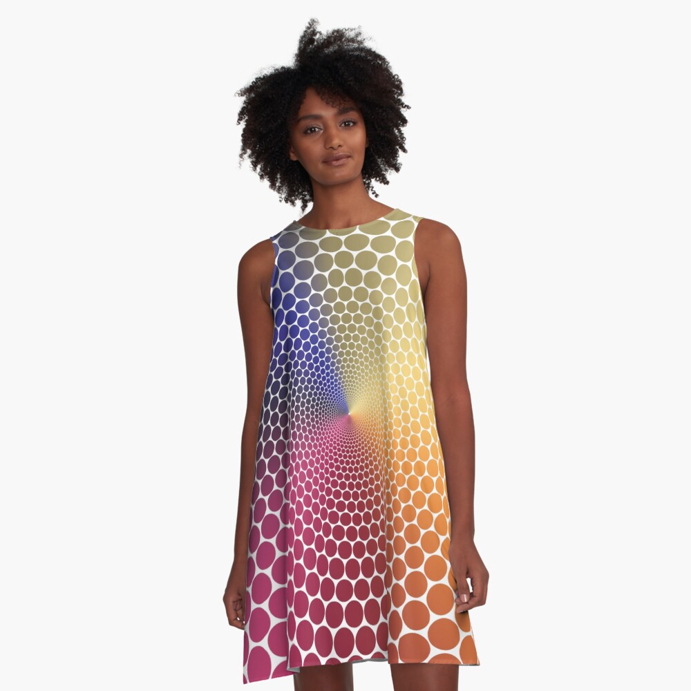 Optical Illusion Angle Gradient on White A-Line Dress