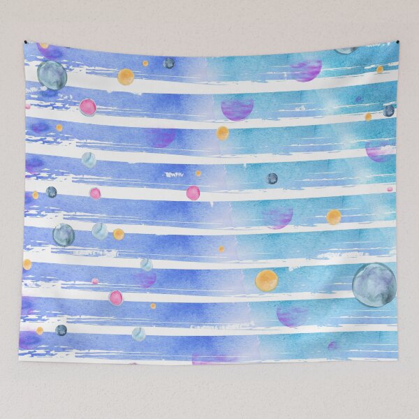 Item preview, Day of Many Moons. Pretty blue and white sky filled with colored moons and rays of light. Perfect for astronomy lovers. designed and sold by innerspectrum.