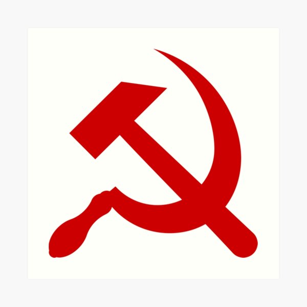 A #red #hammer and #sickle, in the shape it appeared (in gold) on the #Soviet Unions flag from 1955 to 1991 Art Print