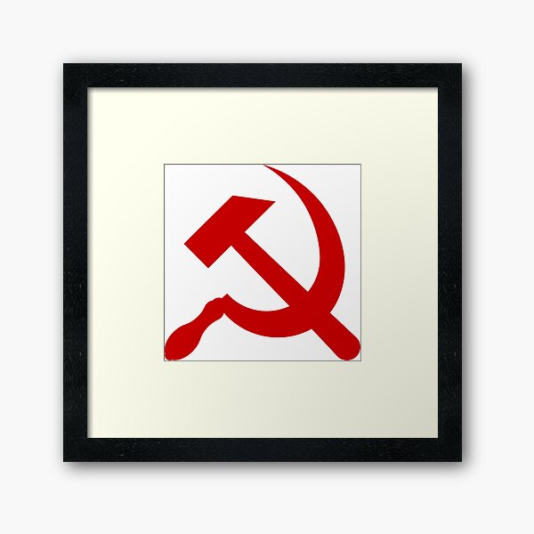 A #red #hammer and #sickle, in the shape it appeared (in gold) on the #Soviet Unions flag from 1955 to 1991 Framed Art Print
