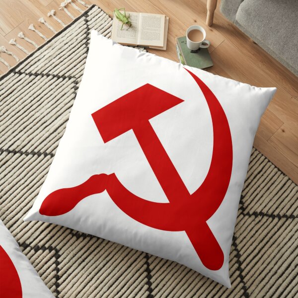 A #red #hammer and #sickle, in the shape it appeared (in gold) on the #Soviet Unions flag from 1955 to 1991 Floor Pillow