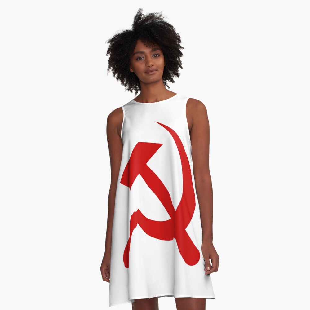 A #red #hammer and #sickle, in the shape it appeared (in gold) on the #Soviet Unions flag from 1955 to 1991 A-Line Dress