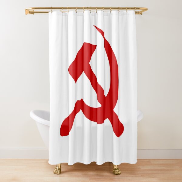 A #red #hammer and #sickle, in the shape it appeared (in gold) on the #Soviet Unions flag from 1955 to 1991 Shower Curtain