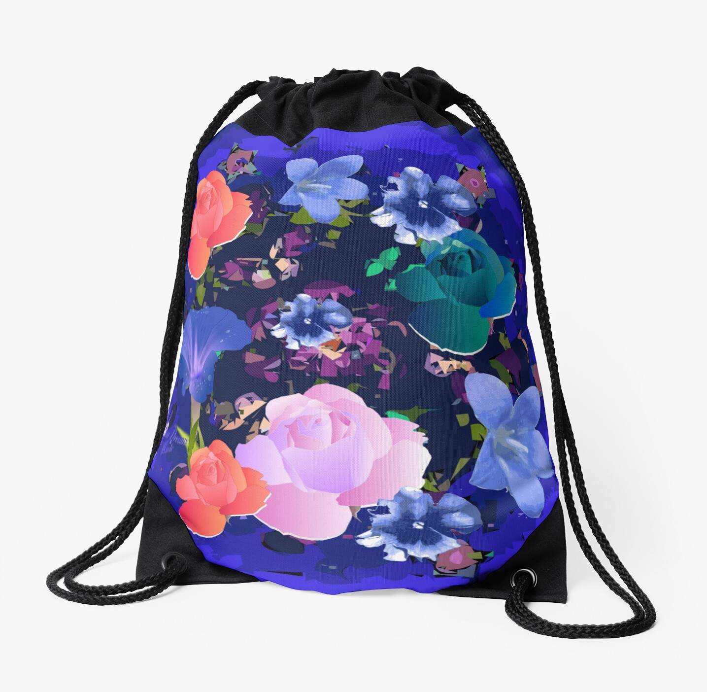 "Vibrant Blue Abstract Floral" Drawstring Bag by moondreamsmusic