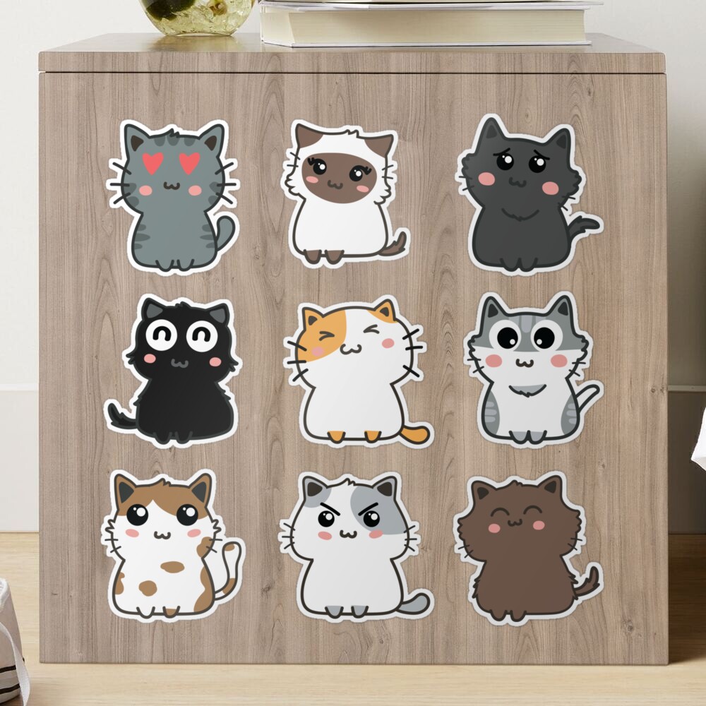 Pegatina for Sale con la obra «Juego de pegatinas de gatos de dibujos  animados lindo 1» de CafePretzel
