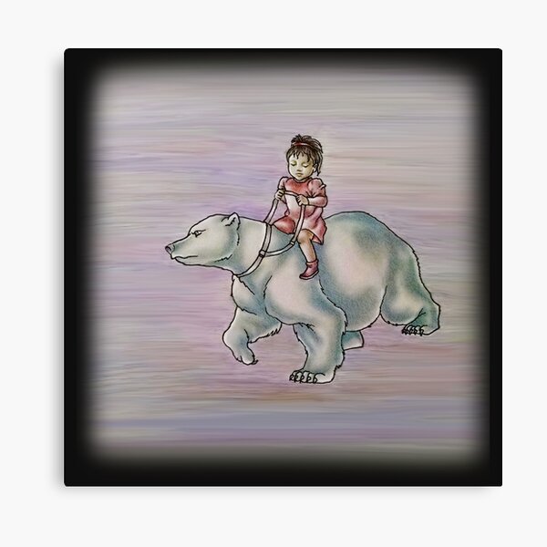 Cartoon Girl Child Riding Polar Bear Drawing Canvas Print