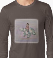 Cartoon Girl Child Riding Polar Bear Drawing Long Sleeve T-Shirt