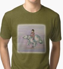 Cartoon Girl Child Riding Polar Bear Drawing Tri-blend T-Shirt