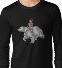 Cartoon Girl Child Riding Polar Bear Drawing Long Sleeve T-Shirt