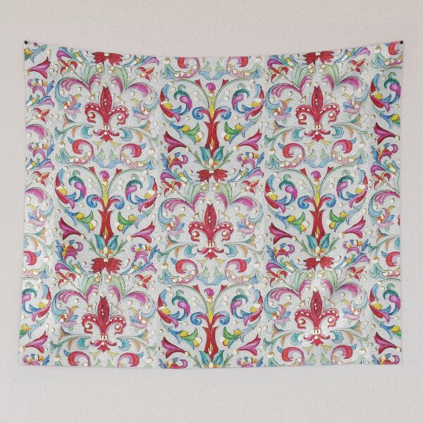 Item preview, RED FLEUR DE LYS, FLORENTINE RENAISSANCE FLORAL Red Blue White Flowers,Swirls,Fruits, Leaves designed and sold by BulganLumini.