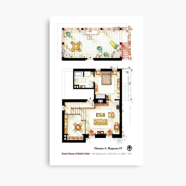 Item preview, Guest House at Robin's Nest from TV series MAGNUM PI- Poster version designed and sold by TV Floorplans & More.