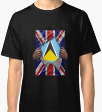 St Lucian Flag Ripped - Born In United Kingdom Roots From St Lucia Classic T-Shirt