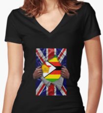 Zimbabwean Flag Ripped - Born In United Kingdom Roots From Zimbabwe Shirt mit V-Ausschnitt