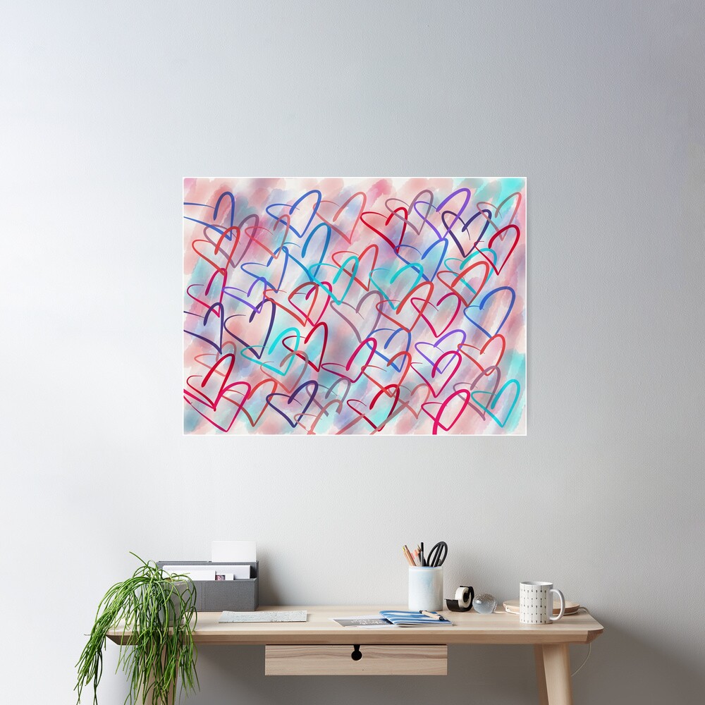 Lovely Hearts - Hand Drawn Cute Dreamy Pastel Art Poster