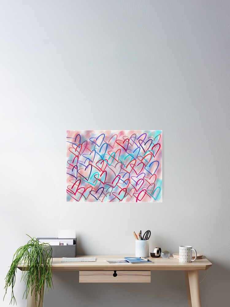 Thumbnail 2 of 3, Poster, Lovely Hearts - Hand Drawn Cute Dreamy Pastel Art designed and sold by OneDayArt.