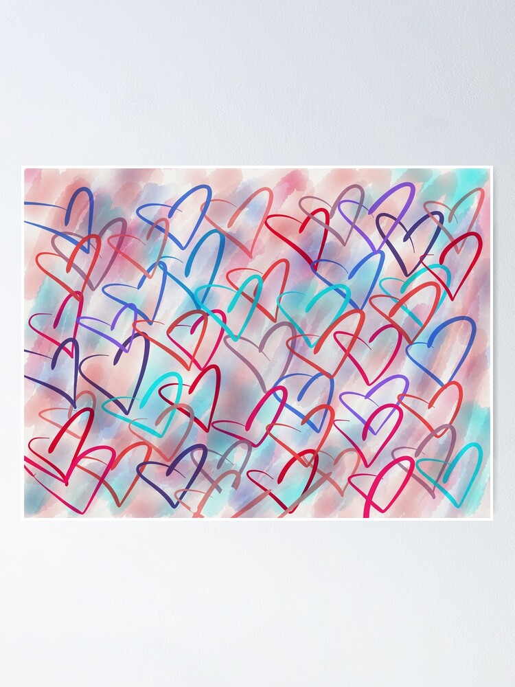Thumbnail 1 of 3, Poster, Lovely Hearts - Hand Drawn Cute Dreamy Pastel Art designed and sold by OneDayArt.