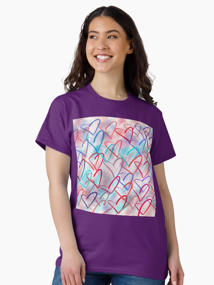 Thumbnail 2 of 7, Classic T-Shirt, Lovely Hearts - Hand Drawn Cute Dreamy Pastel Art designed and sold by OneDayArt.