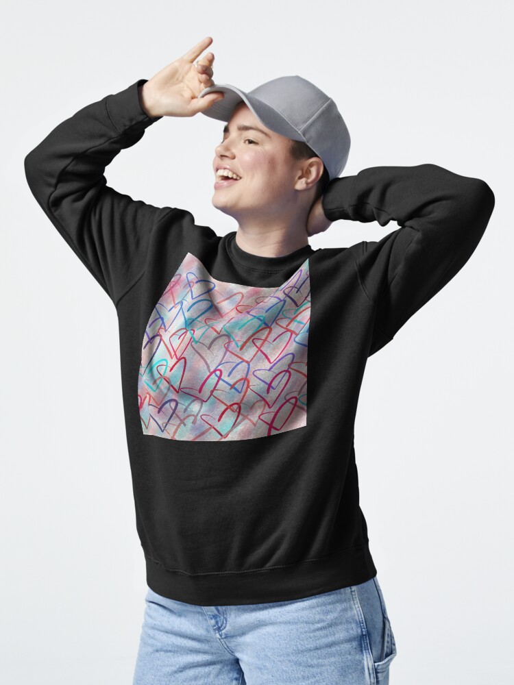 Thumbnail 5 of 7, Pullover Sweatshirt, Lovely Hearts - Hand Drawn Cute Dreamy Pastel Art designed and sold by OneDayArt.