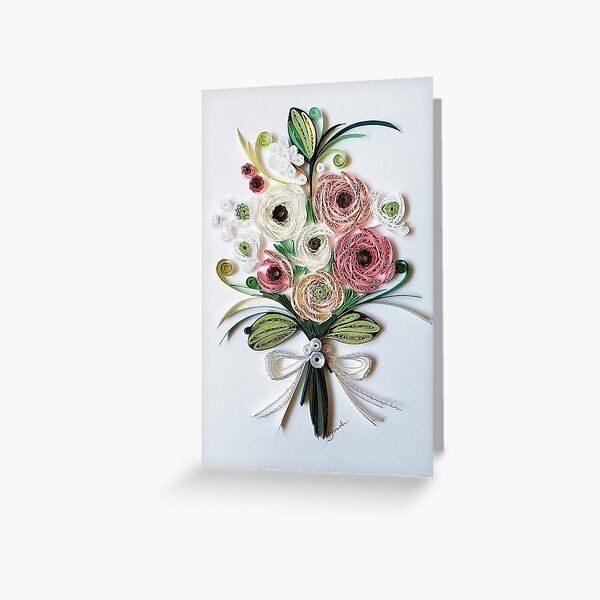 Paper quilling Art, mother,s day gift, flower bouquet Greeting Card