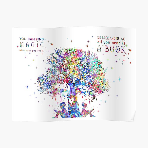 Kids reading under tree Poster