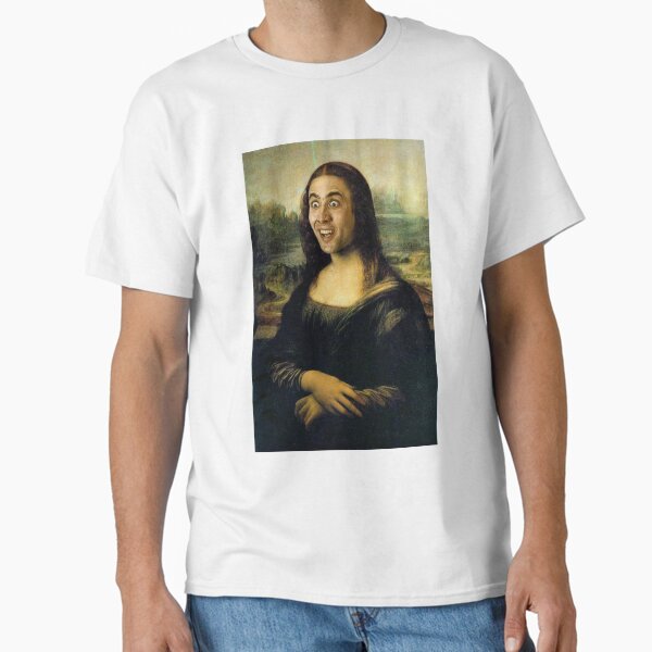 Vista previa del artículo con la obra «Nicholas Cage Mona Lisa», diseñado y vendido por MaximumLobsters.